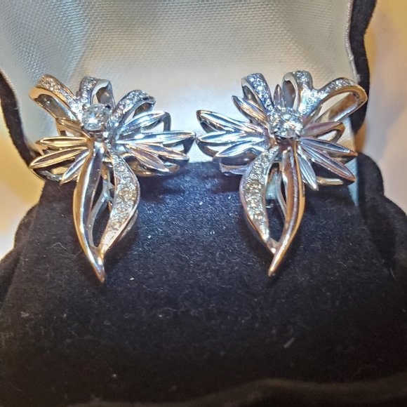 14K  WHITE  GOLD  DIAMOND  EARRINGS. - Picture 3 of 8